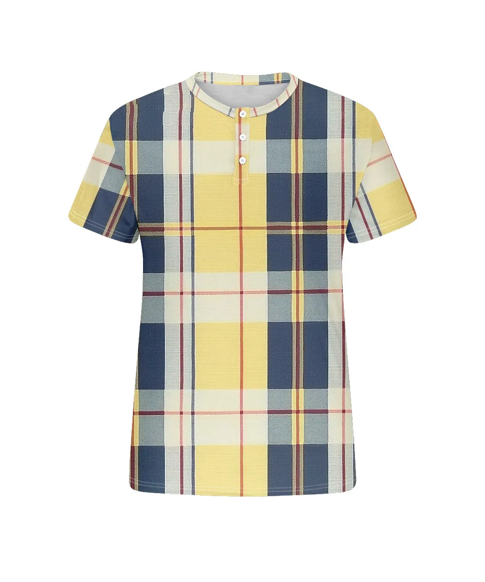 Men's Plus Size Yellow Check Print Henry Collar Button Short Sleeve T-shirt sold by Biggmans product image thumbnail 4