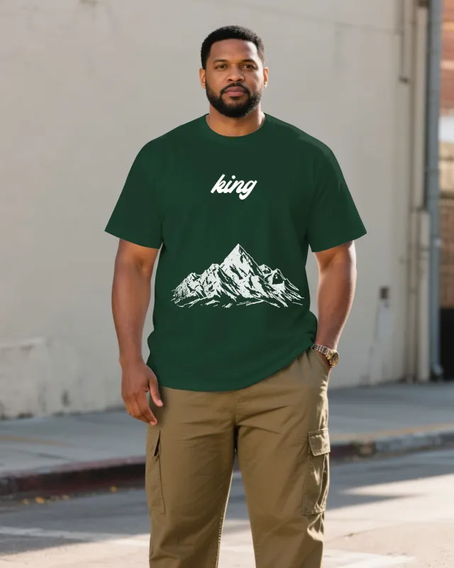 Men's Plus Size Green Chest Peak King Print Loose Round Neck Short Sleeve T-Shirt sold by Biggmans