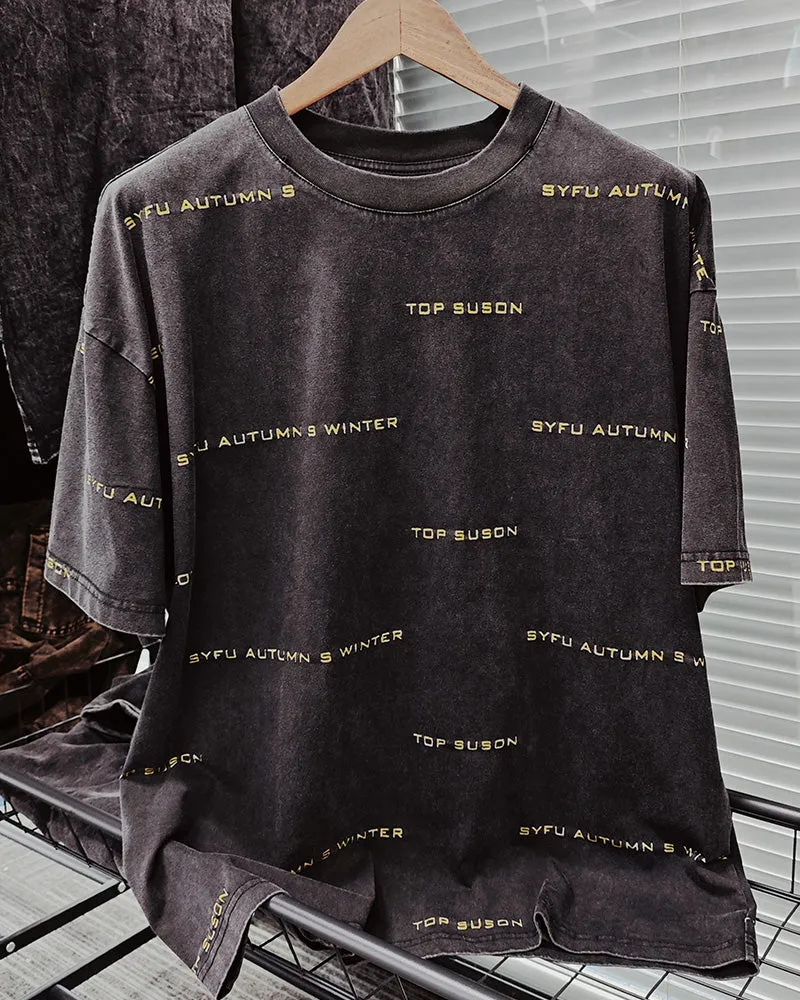 M-XL Street Fashion Black Yellow Old Burned Flower Letter Printing Round Neck Short Sleeve T-Shirt sold by Biggmans product image thumbnail 2