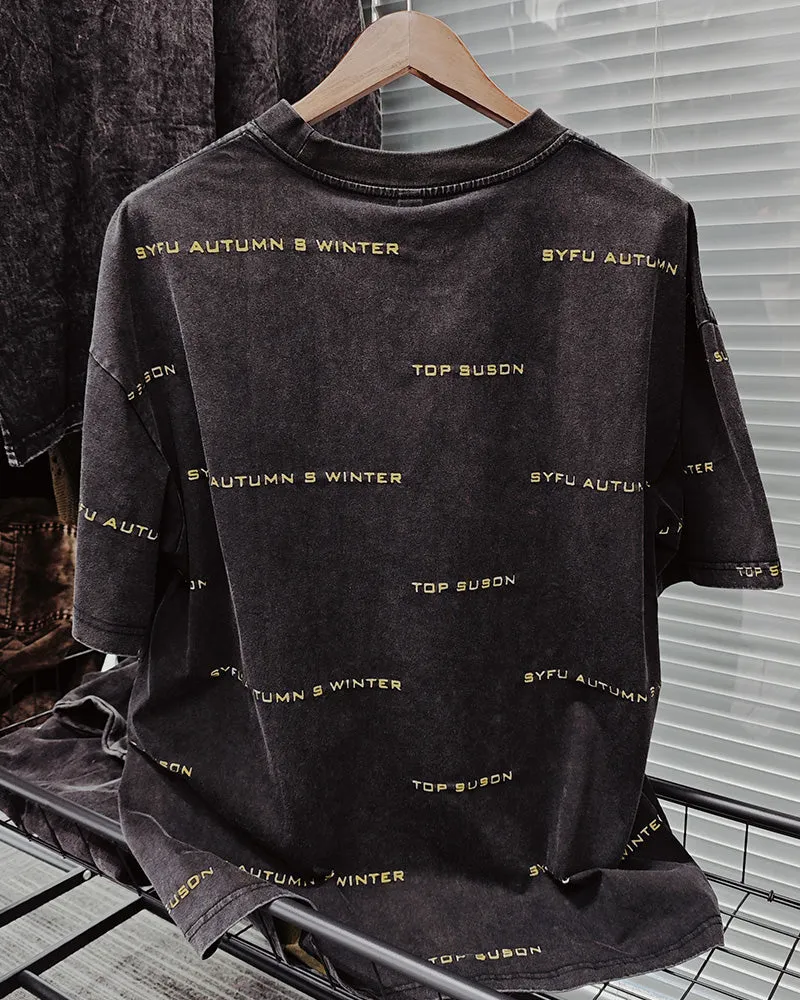 M-XL Street Fashion Black Yellow Old Burned Flower Letter Printing Round Neck Short Sleeve T-Shirt sold by Biggmans product image thumbnail 3