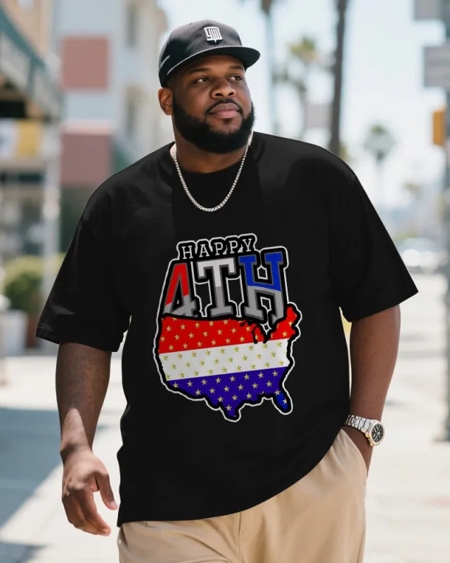 Big & Tall Men's Independence Day Flag Alphabet Print Round Neck Short Sleeve T-Shirt sold by Biggmans