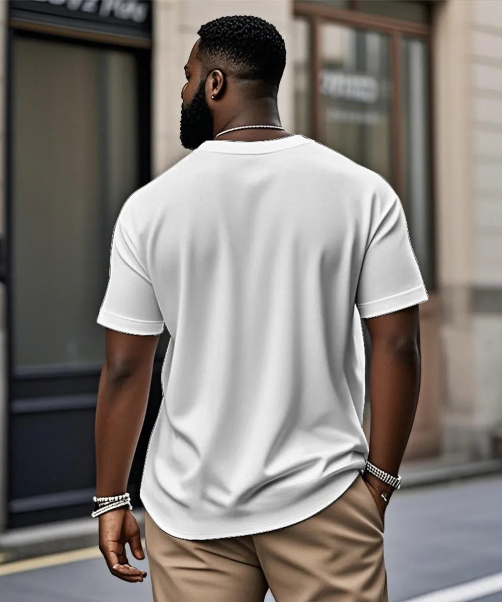 Big & Tall Men's Black And White Eagle Print Henry Collar Button Short Sleeve Tee sold by Biggmans product image thumbnail 2