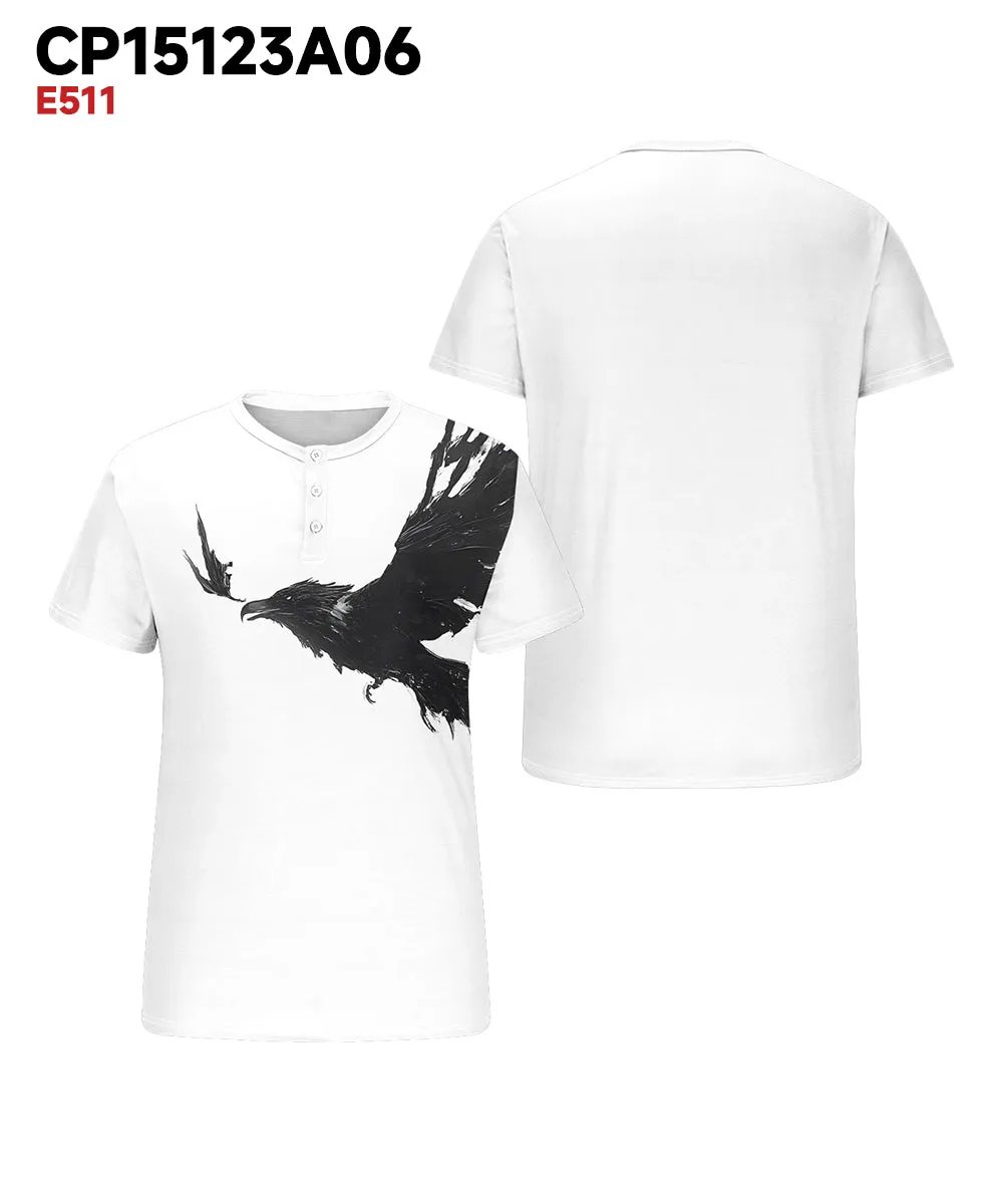 Big & Tall Men's Black And White Eagle Print Henry Collar Button Short Sleeve Tee sold by Biggmans product image thumbnail 3