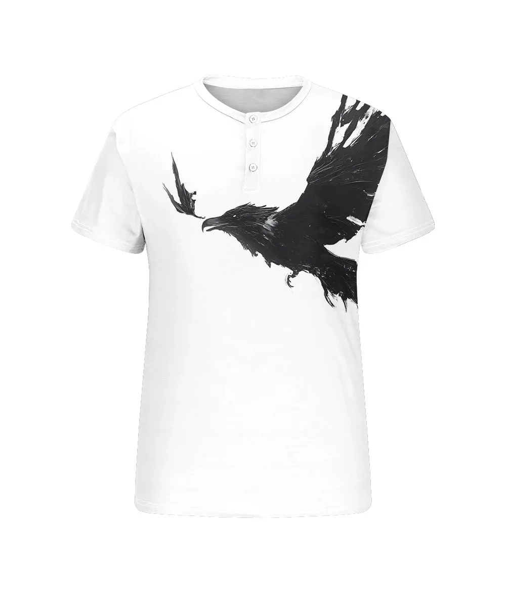 Big & Tall Men's Black And White Eagle Print Henry Collar Button Short Sleeve Tee sold by Biggmans product image thumbnail 4