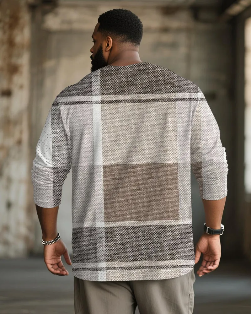 Big & Tall Men's Brown Geometric-Print Long-Sleeve Tee sold by Biggmans product image thumbnail 2