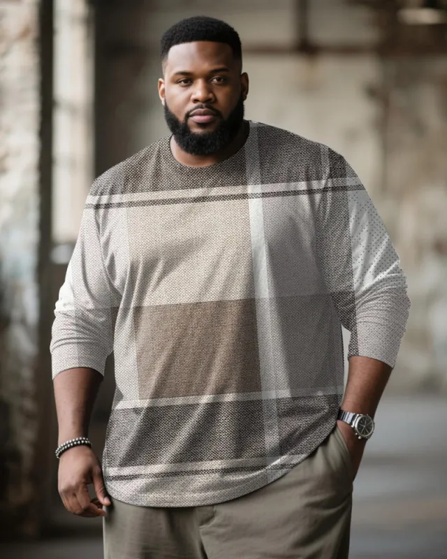 Big & Tall Men's Brown Geometric-Print Long-Sleeve Tee sold by Biggmans