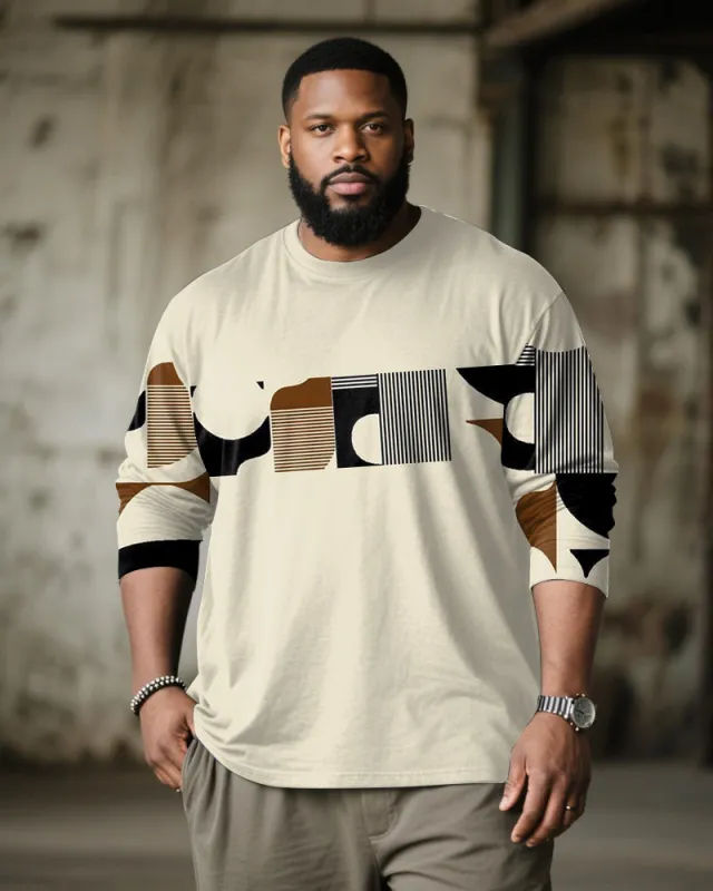 Big & Tall Men's Apricot Geometric Print Long Sleeve T-shirt sold by Biggmans