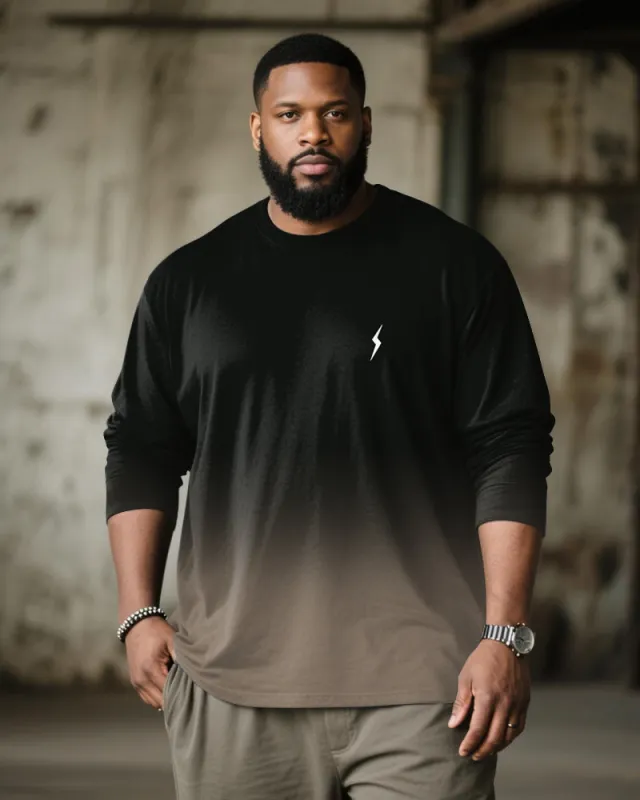 Big & Tall Men's Black Khakis Gradient Lightning Pattern Long Sleeve T-shirt sold by Biggmans