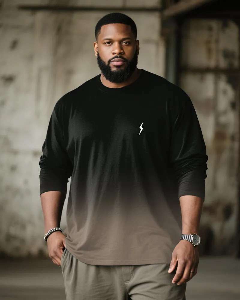Big & Tall Men's Black Khakis Gradient Lightning Pattern Long Sleeve T-shirt sold by Biggmans