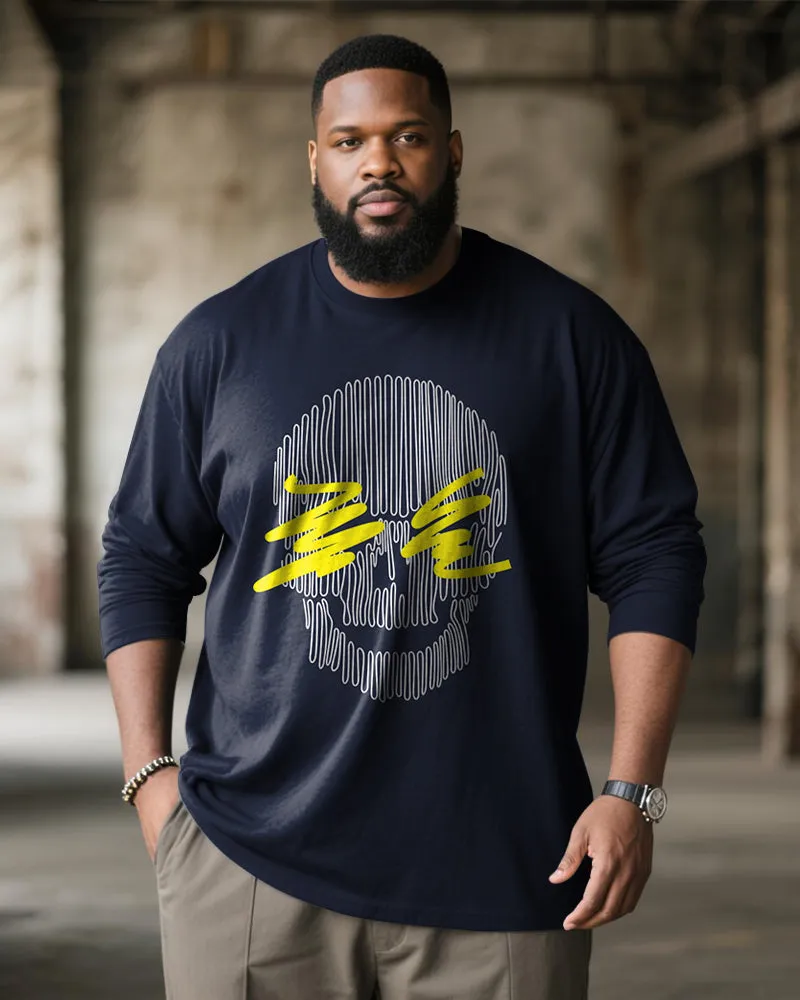 Big & Tall Men's Blue Skull Line Print Long Sleeve Tee sold by Biggmans