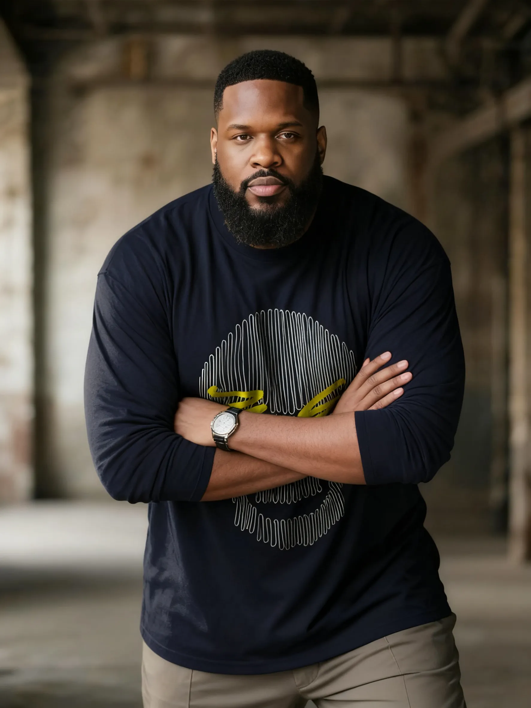 Big & Tall Men's Blue Skull Line Print Long Sleeve Tee sold by Biggmans product image thumbnail 2