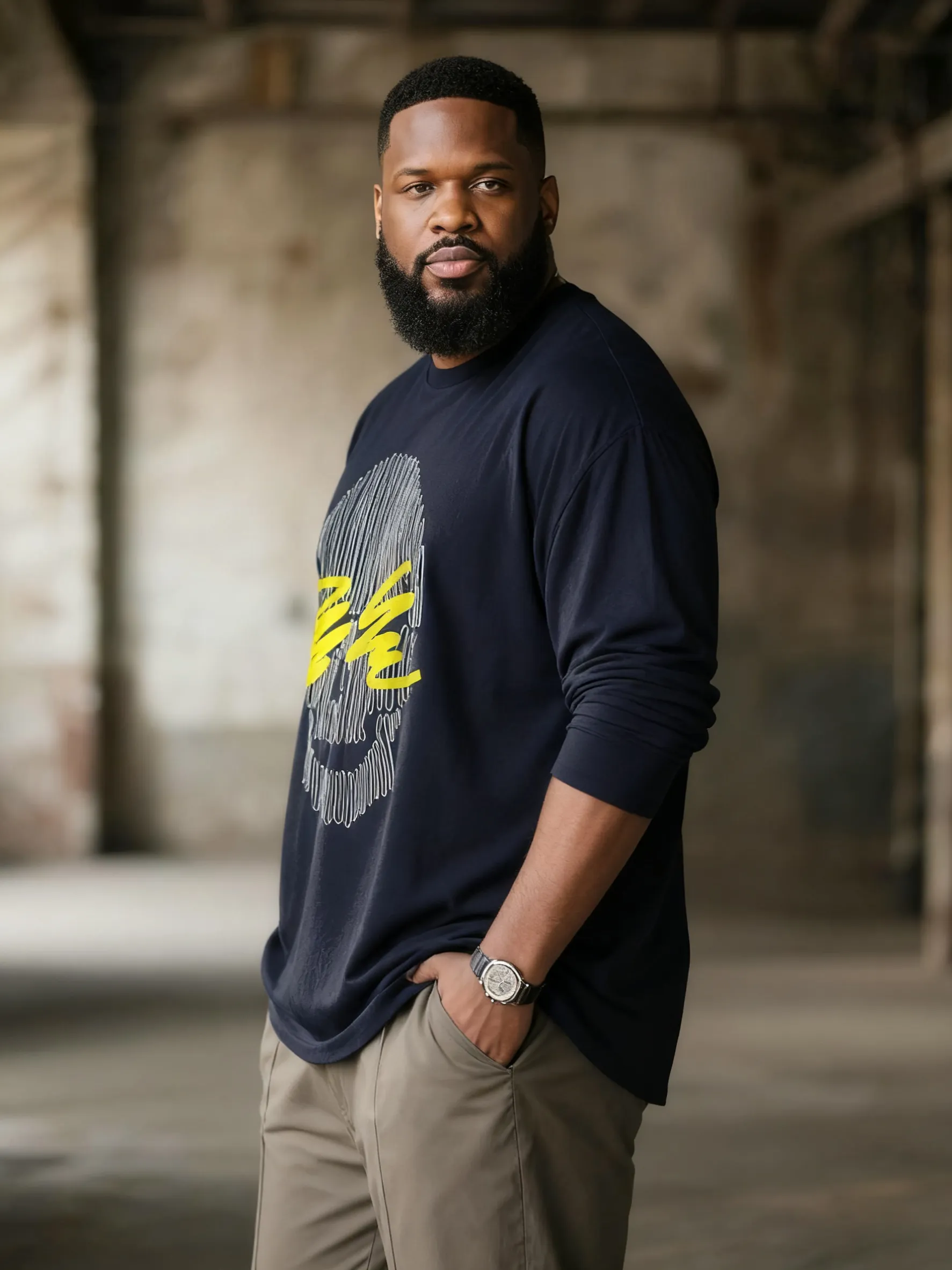 Big & Tall Men's Blue Skull Line Print Long Sleeve Tee sold by Biggmans product image thumbnail 3