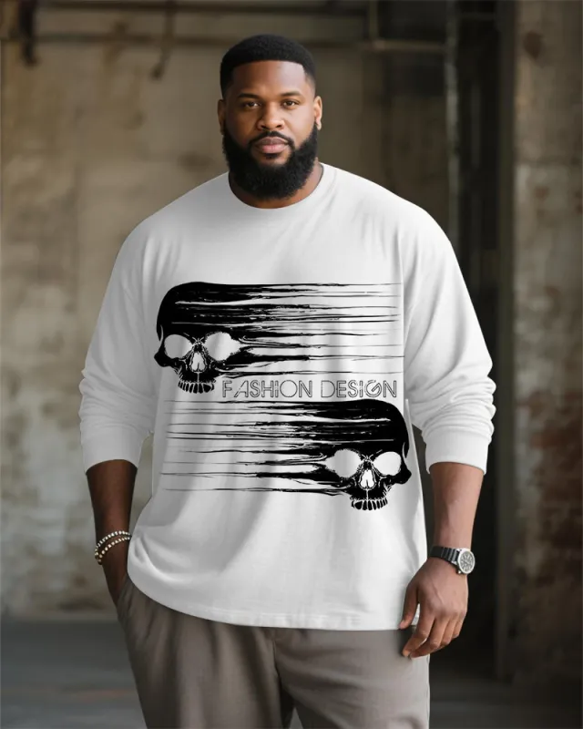 Big & Tall Men's Black Skull Line Print Long Sleeve Tee sold by Biggmans