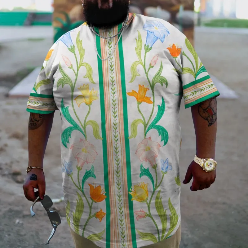 Plus Size Casual Floral Graffiti T-Shirt sold by Biggmans