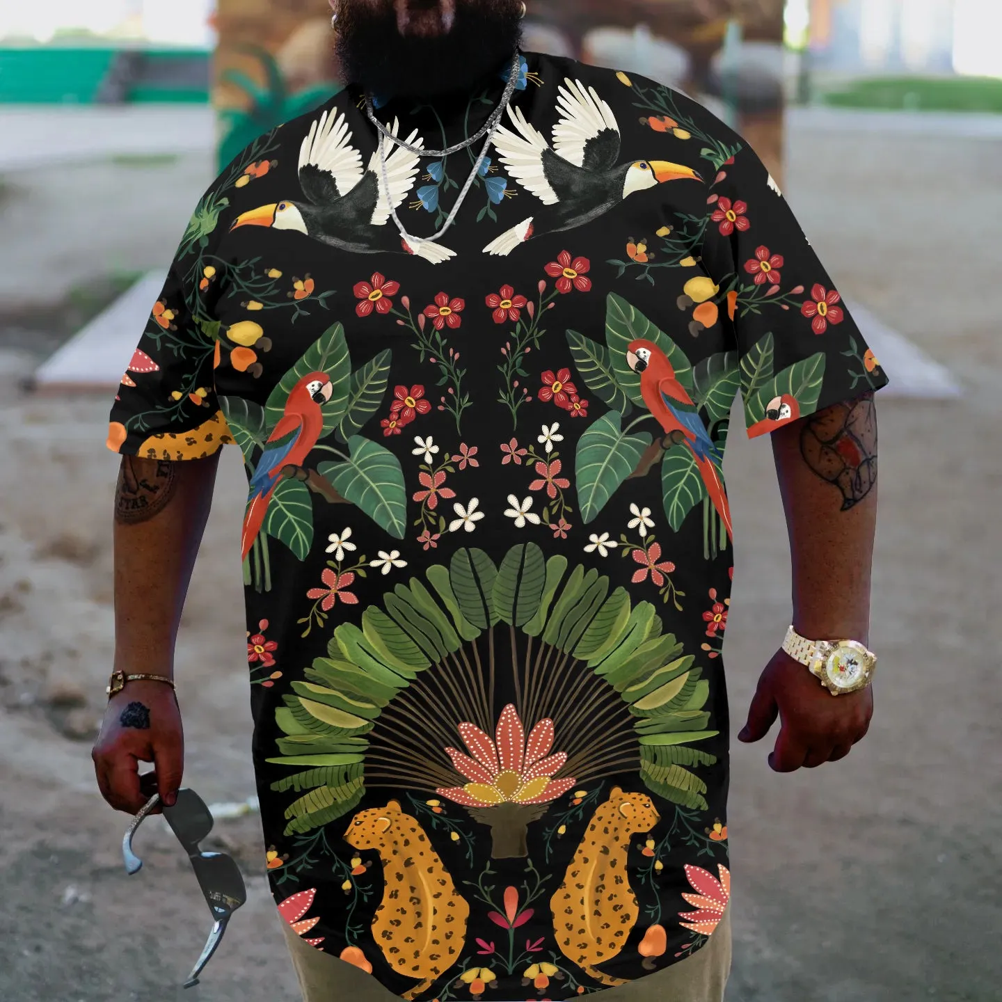 Black Plus Size Casual Birdsong Floral T-Shirt sold by Biggmans