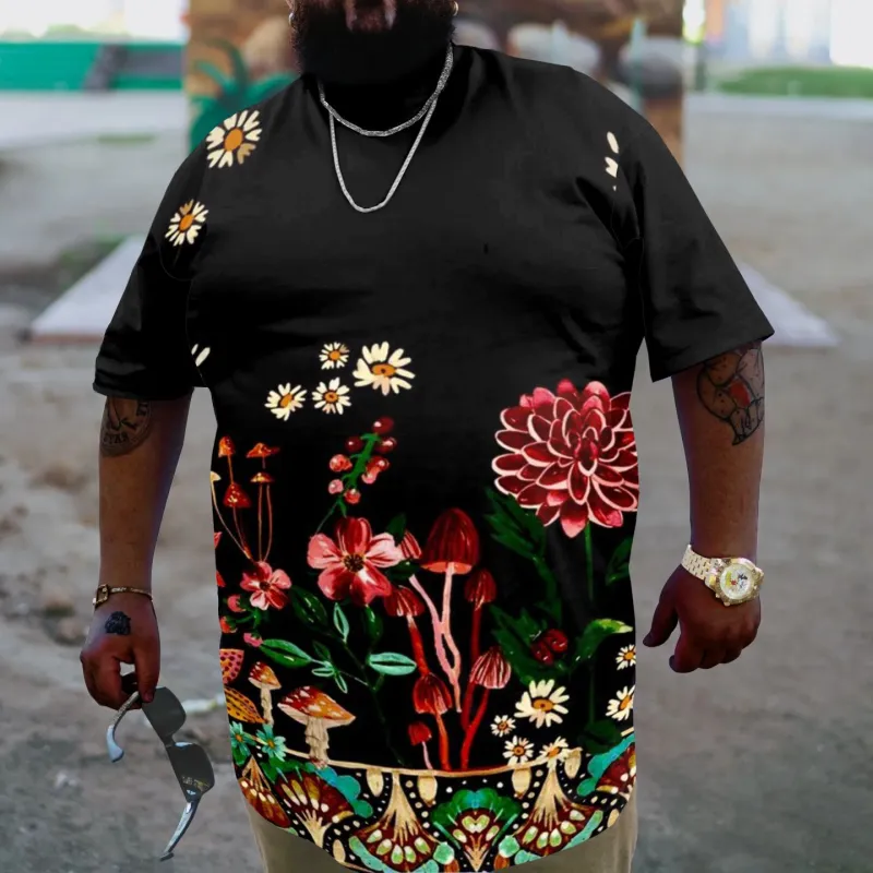 Men's Plus Size Ethnic Floral Print  T-Shirt sold by Biggmans