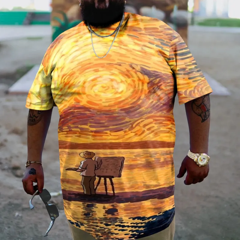 Men's Plus Size Sunset Painter Print Short Sleeve T-Shirt sold by Biggmans