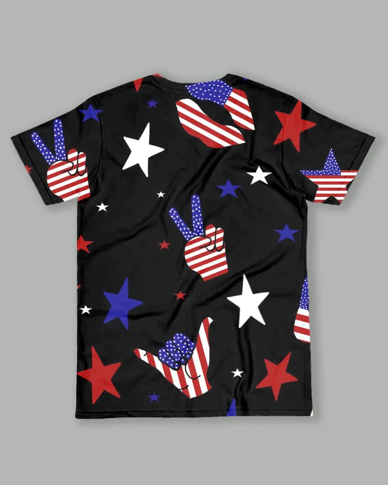 Men's Plus Size Independence Day Star Striped Gesture Print Round Neck Short Sleeve T-shirt sold by Biggmans product image thumbnail 3