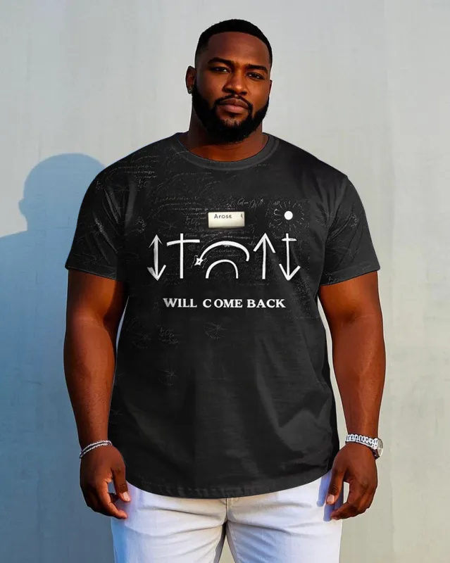 Men's Casual Will Come Back Letter Arrow Printed Fashion Short Sleeve T-shirt sold by Biggmans