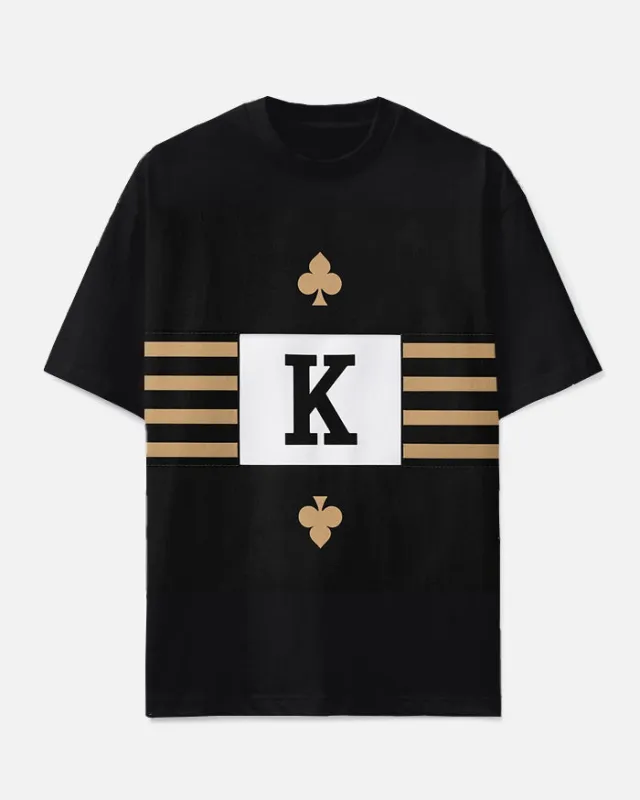 Big Men's Street Fashion Simple Spade K & Stripe Printed Casual Short Sleeve T-shirt sold by Biggmans