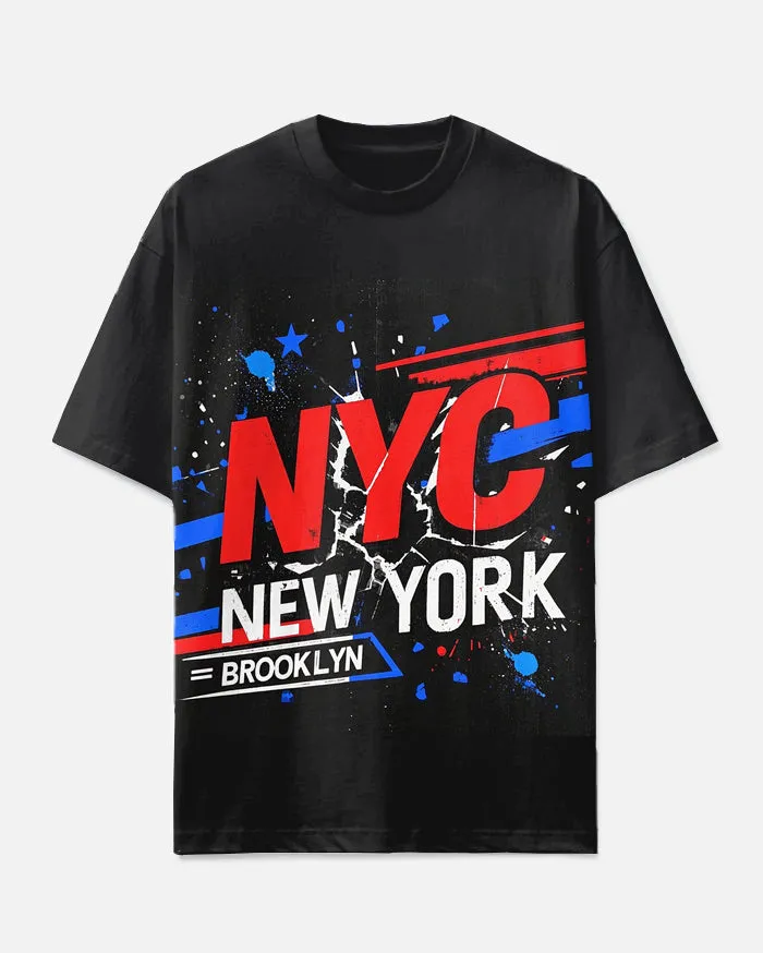 Big Men's Ink Splash Fashion NYC Red & Blue Color Block Printed Short Sleeve T-shirt sold by Biggmans