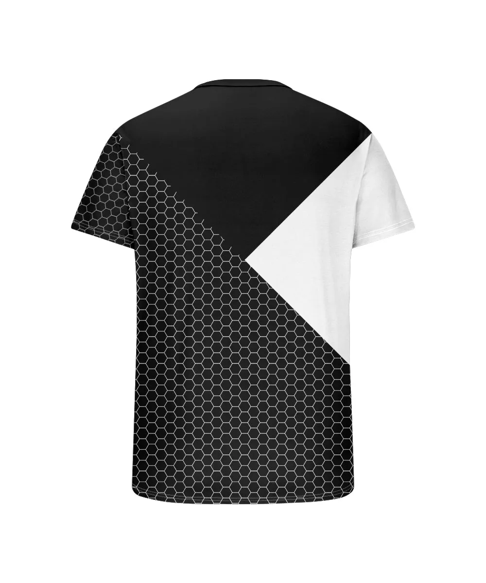 Men's Plus Size Daily Casual Black And White Patchwork Geometric Print Henry Collar Button Short Sleeve T-Shirt sold by Biggmans product image thumbnail 5