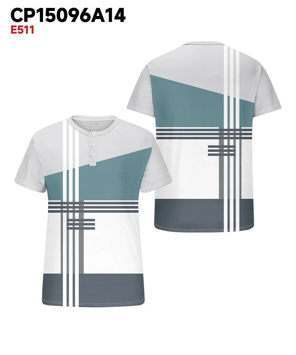 Men's Plus Size Daily Casual Blue White Grey Striped Geometric Print Henry Collar Button Short Sleeve T-Shirt sold by Biggmans product image thumbnail 3