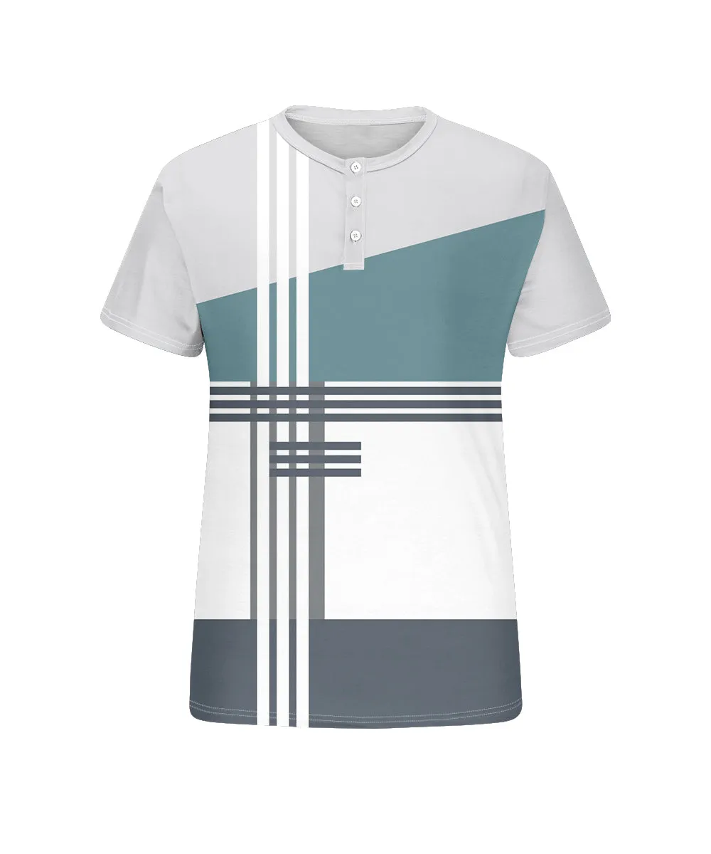 Men's Plus Size Daily Casual Blue White Grey Striped Geometric Print Henry Collar Button Short Sleeve T-Shirt sold by Biggmans product image thumbnail 4