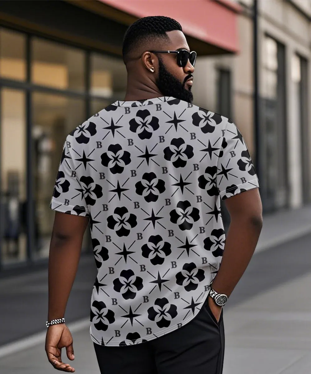 Men's Plus Size Daily Casual Grey Diamond Geometric Letter Print Henry Collar Button Short Sleeve T-Shirt sold by Biggmans product image thumbnail 2
