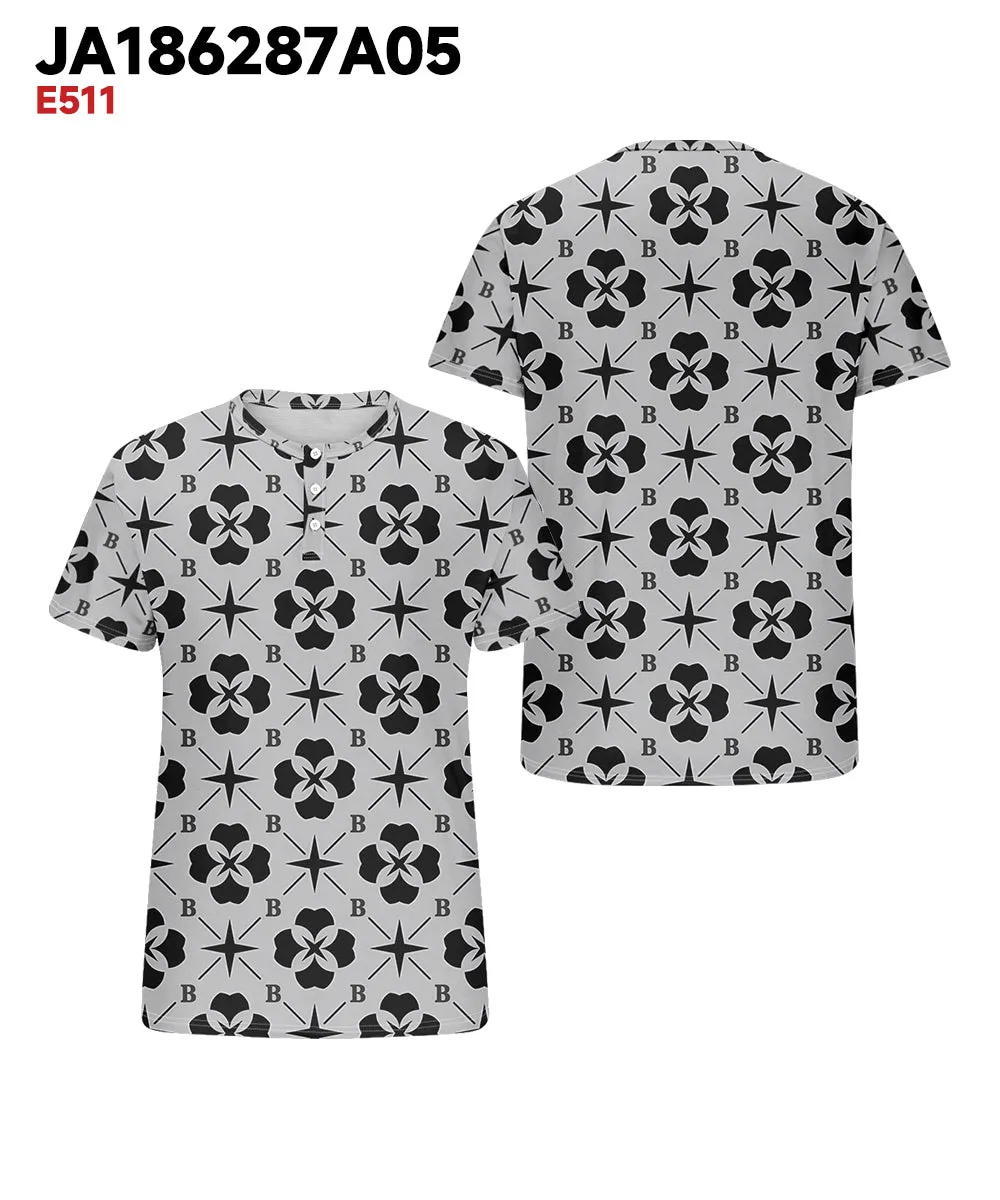 Men's Plus Size Daily Casual Grey Diamond Geometric Letter Print Henry Collar Button Short Sleeve T-Shirt sold by Biggmans product image thumbnail 3