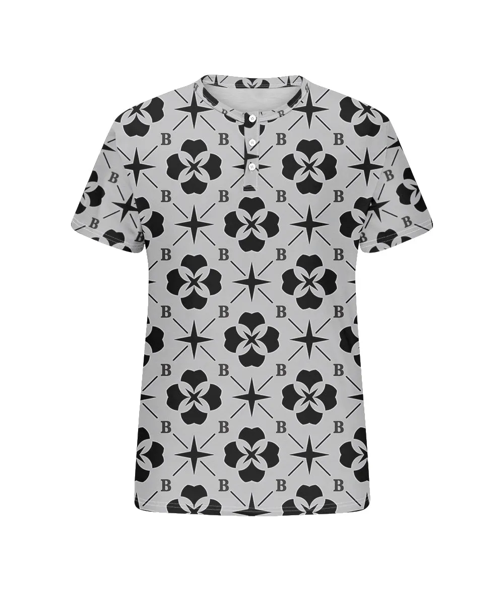 Men's Plus Size Daily Casual Grey Diamond Geometric Letter Print Henry Collar Button Short Sleeve T-Shirt sold by Biggmans product image thumbnail 4