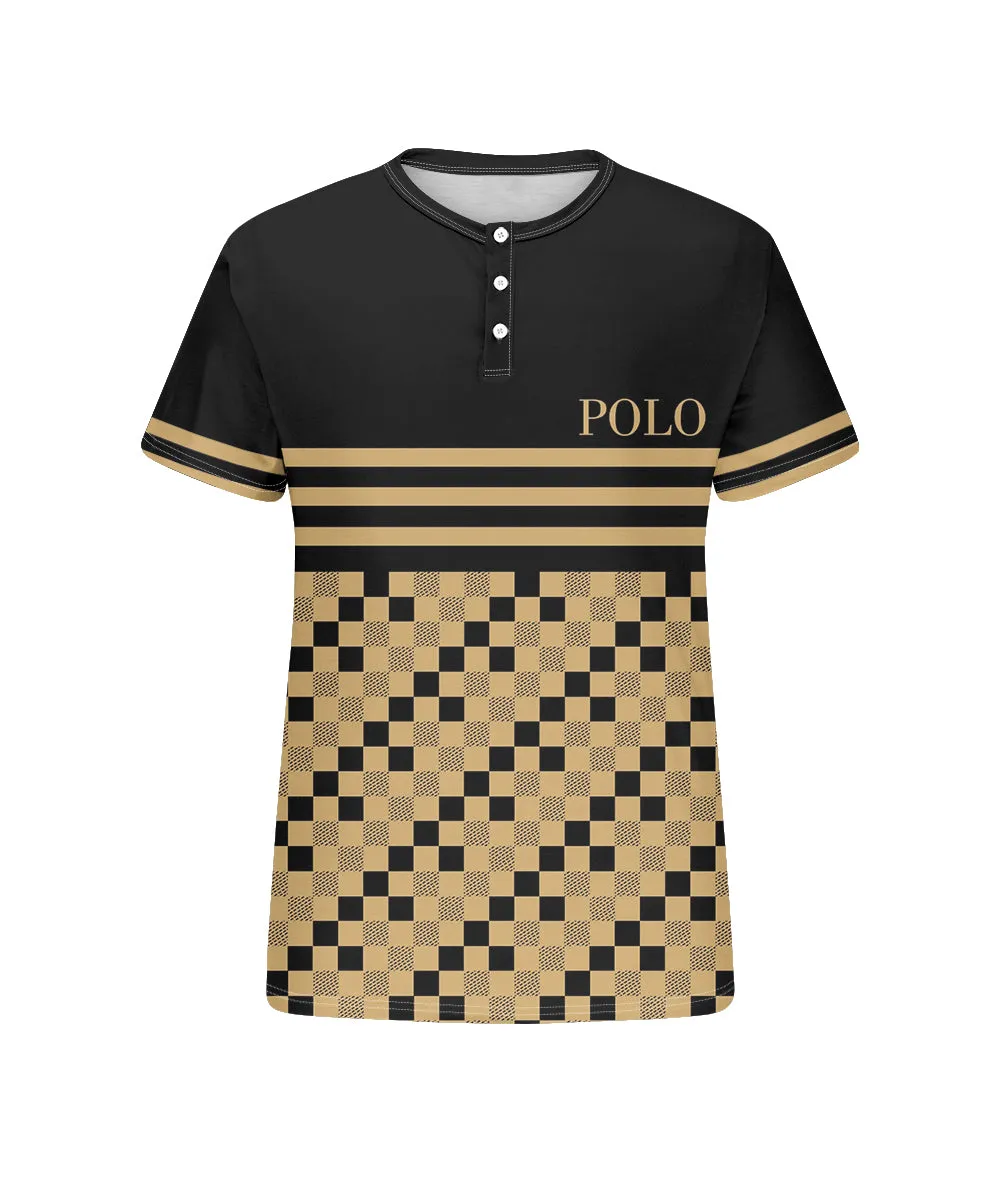 Men's Plus Size Casual Daily Black Plaid Print Henry Collar Button Short Sleeve T-Shirt sold by Biggmans product image thumbnail 4