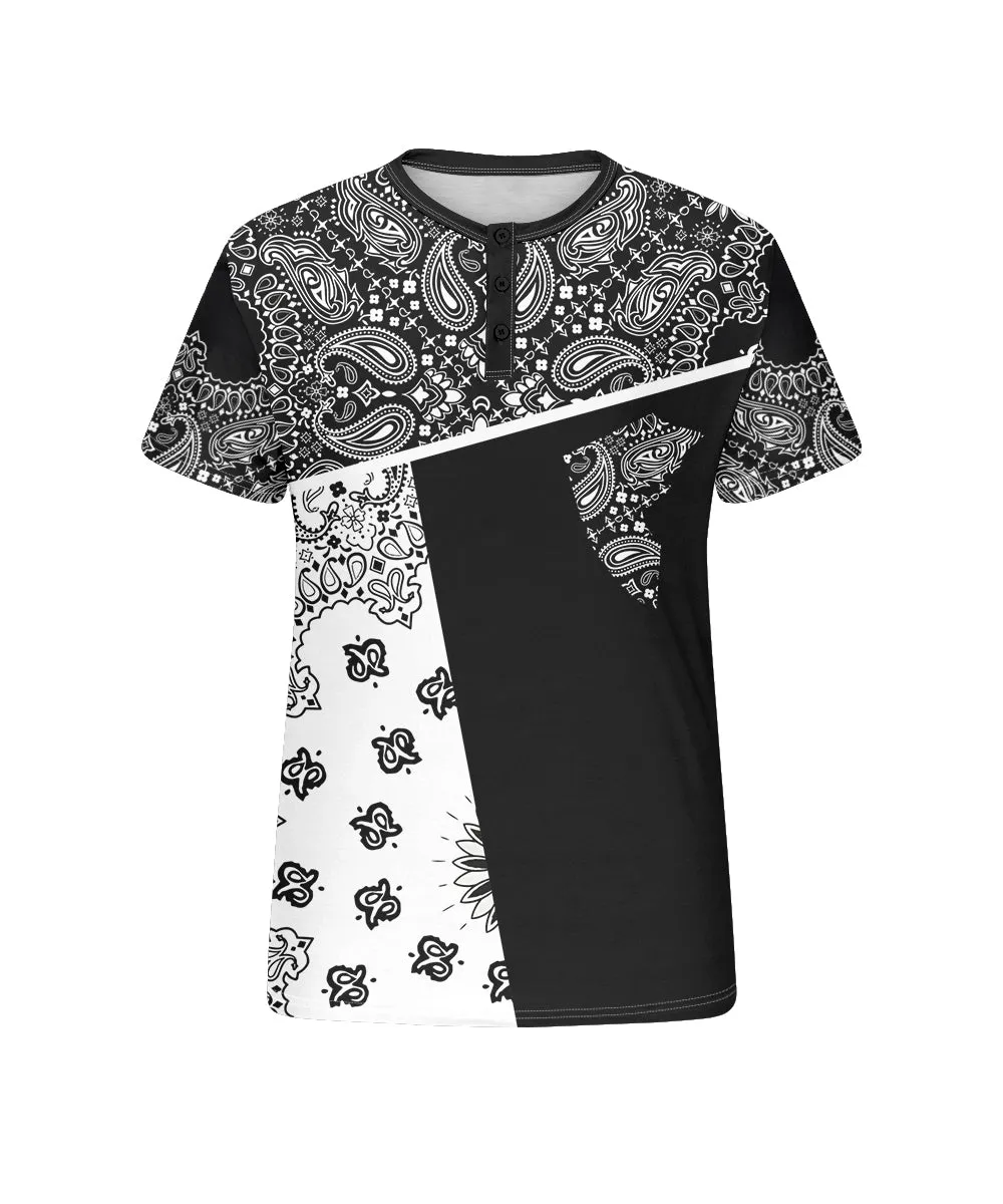 Men's Plus Size Daily Casual Paisley Colorblock Print Henry Collar Button Short Sleeve T-Shirt sold by Biggmans product image thumbnail 4