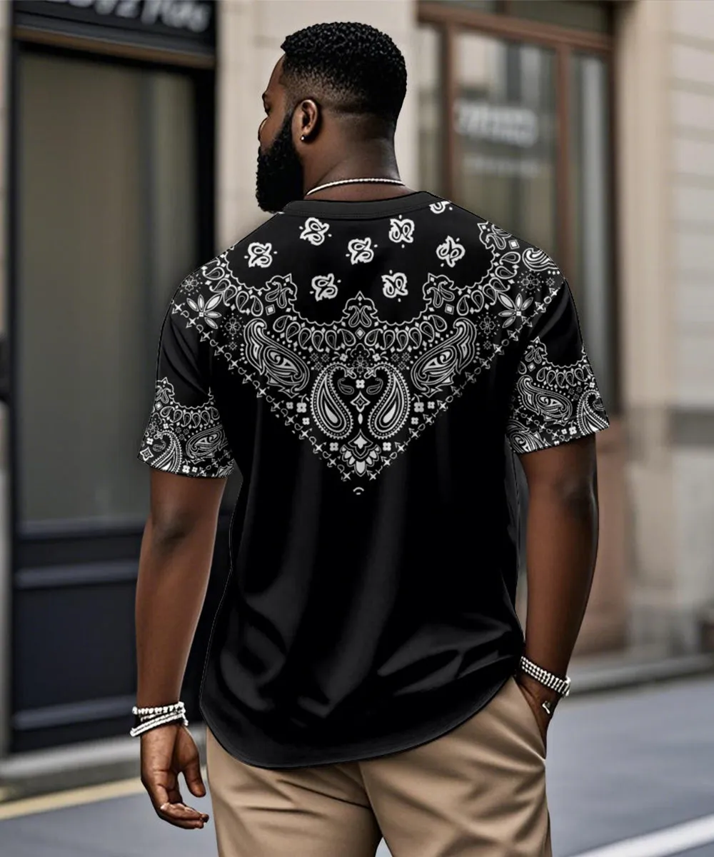 Men's Plus Size Daily Casual Paisley Colorblock Print Henry Collar Button Short Sleeve T-Shirt sold by Biggmans product image thumbnail 2