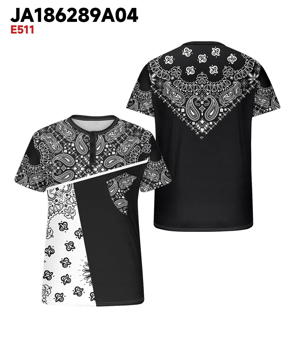 Men's Plus Size Daily Casual Paisley Colorblock Print Henry Collar Button Short Sleeve T-Shirt sold by Biggmans product image thumbnail 3