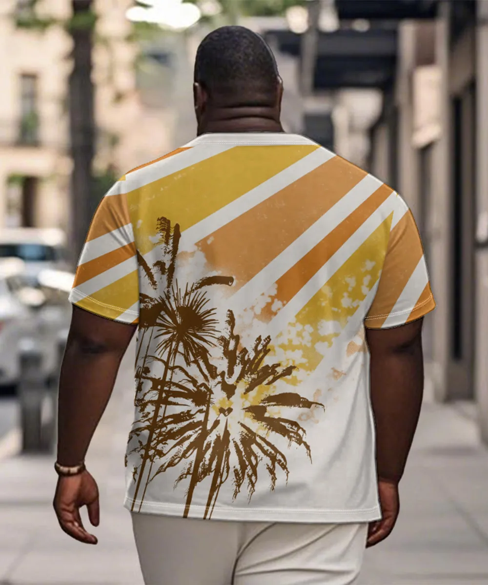 Men's Plus Size Daily Casual Yellow Striped Coconut Tree Print Henley Collar Button Short Sleeve T-Shirt sold by Biggmans product image thumbnail 2