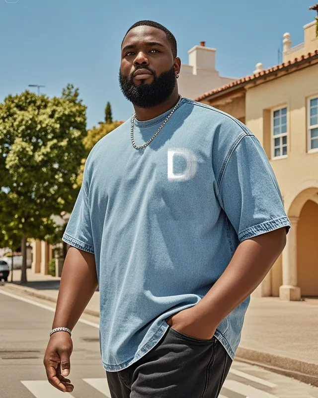 Plus Size Men's D Design Printed Denim Short Sleeve T-Shirt sold by Biggmans