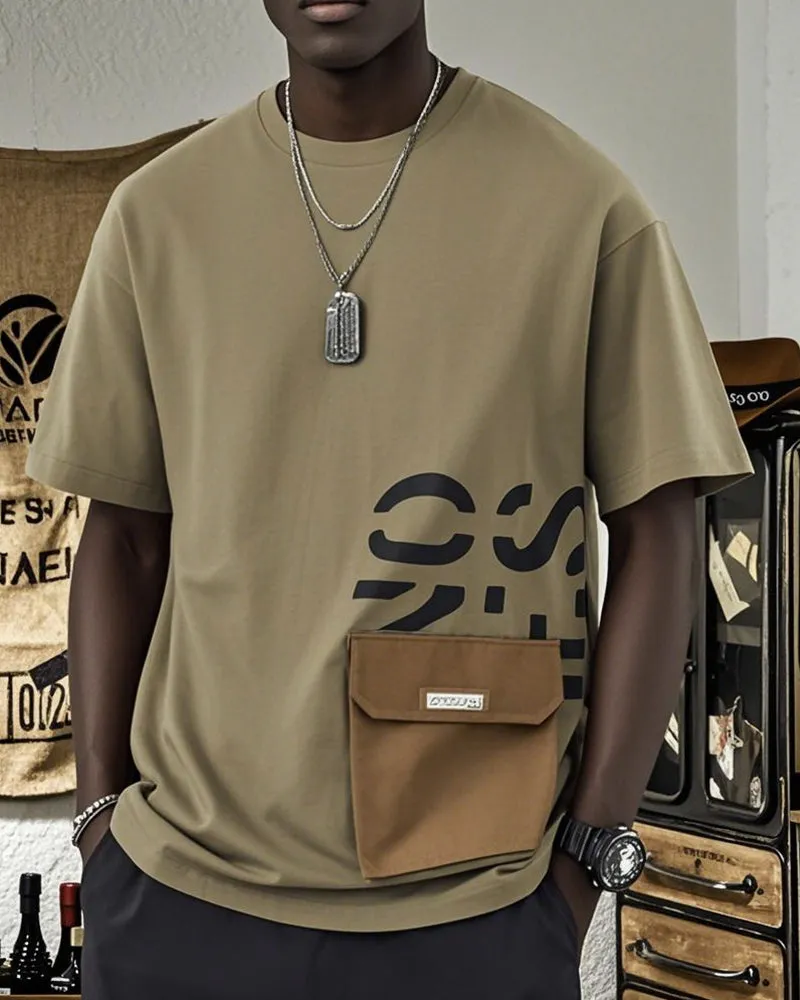 Big & Tall Men's Geometric Print Pocket Short Sleeve Cotton T-shirt M-5XL sold by Biggmans