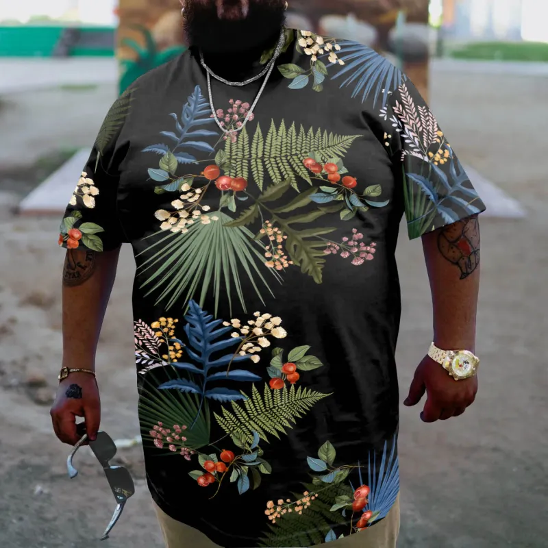 Black Plus Size Casual Floral T-Shirt sold by Biggmans