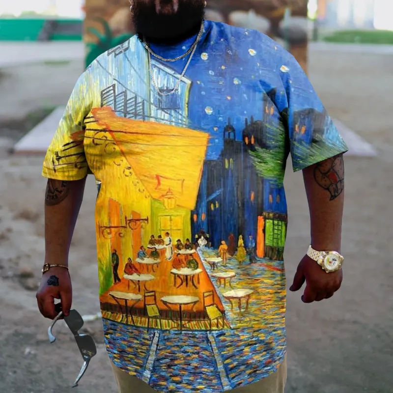 Men's Plus Size Outdoor Cafe Print Short Sleeve T-Shirt sold by Biggmans