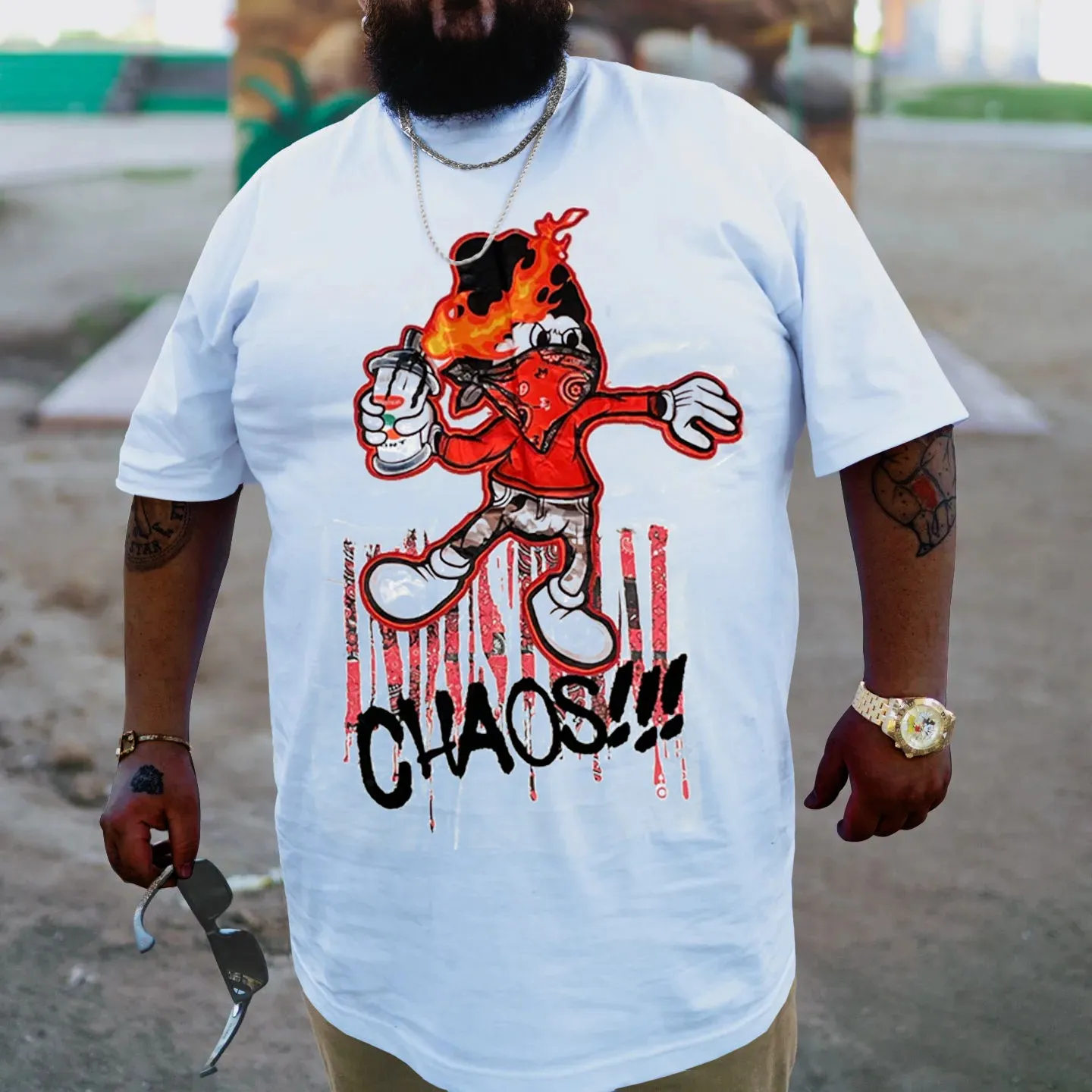 Plus Size White Chaos T-Shirt sold by Biggmans