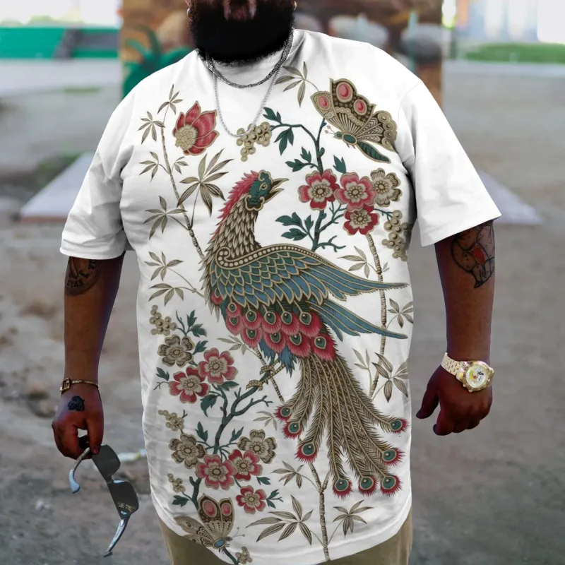 Men's Floral Peacock Plus Size T-Shirt sold by Biggmans