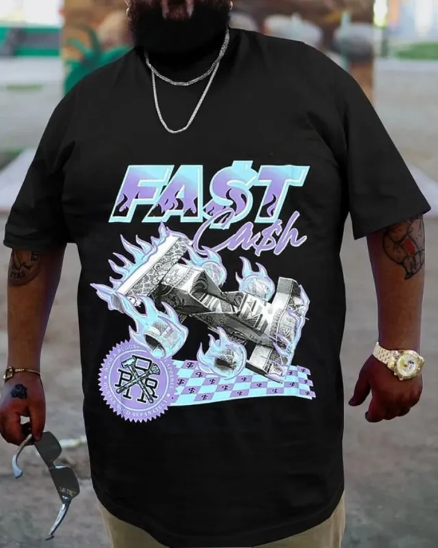 Plus Size Black Fast Cash T-Shirt sold by Biggmans