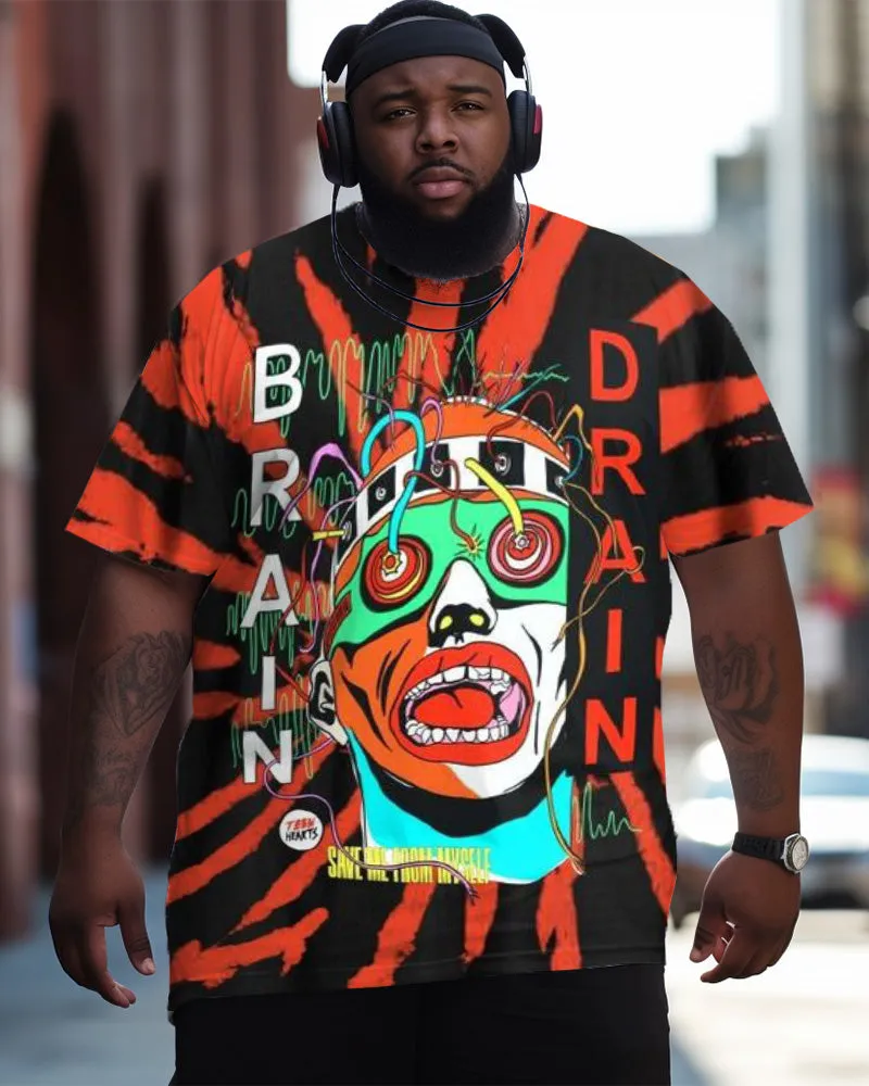 Men's Plus Size Brain Graffiti Short Sleeve Crew Neck T-Shirt sold by Biggmans