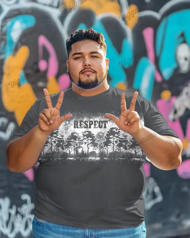 Cotton Fabric-Mist Forest Men's Loose Plus Size Short-sleeved T-shirt sold by Biggmans