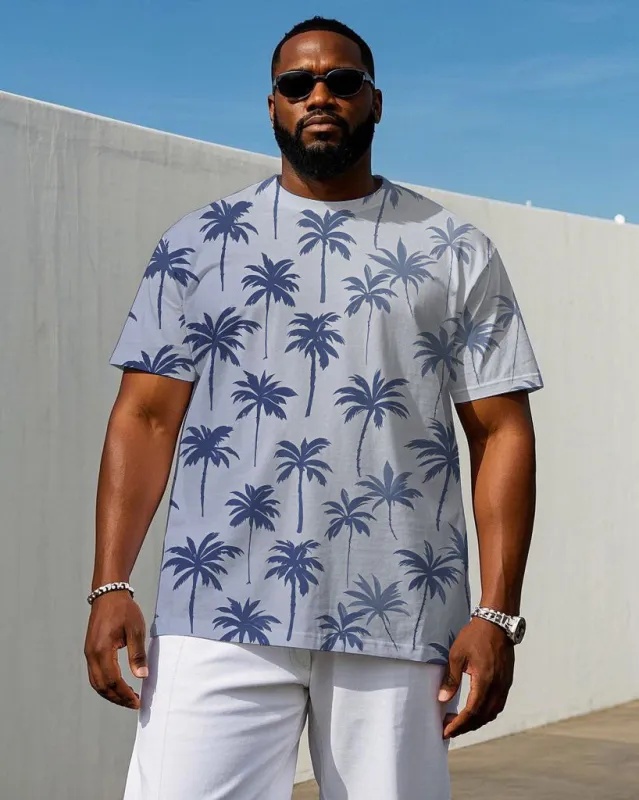Men's Hawaiian Style Gradient Coconut Tree All Over Printed Casual Short Sleeve T-shirts sold by Biggmans