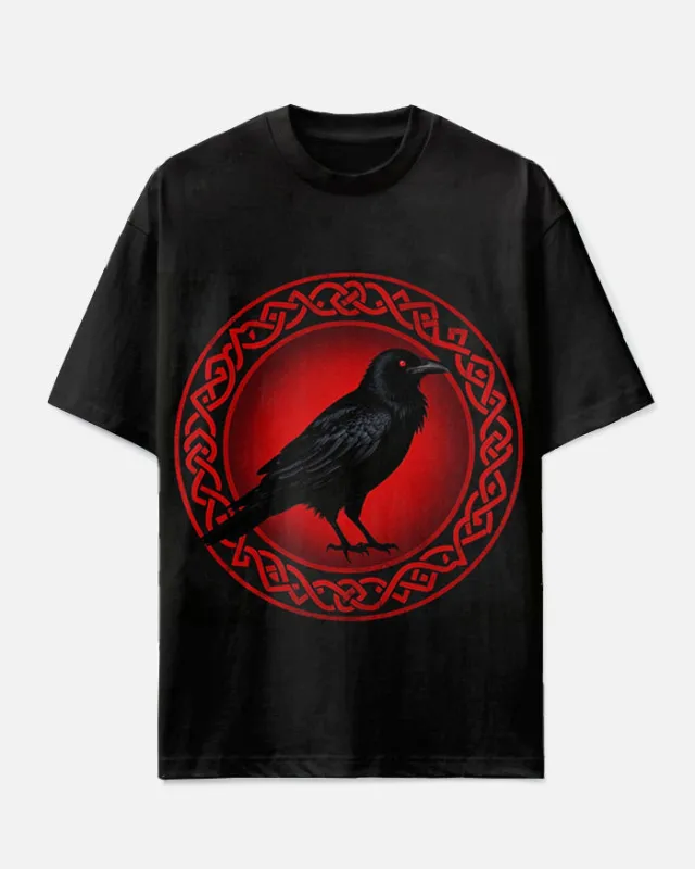 Men's Retro Fashion Round Totem Crow Printed Casual Big Size Short Sleeve T-shirt sold by Biggmans