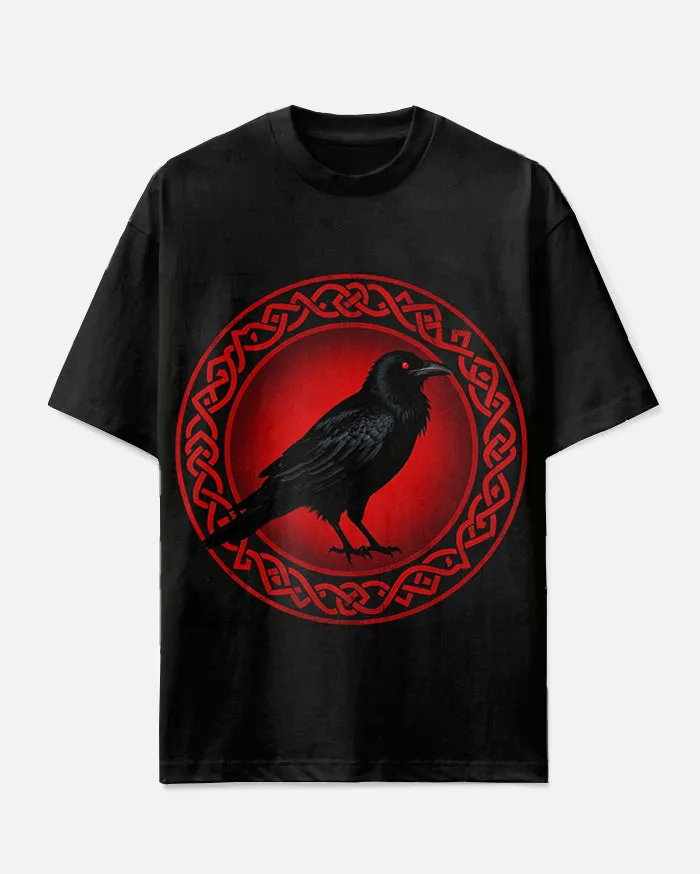 Men's Retro Fashion Round Totem Crow Printed Casual Big Size Short Sleeve T-shirt sold by Biggmans