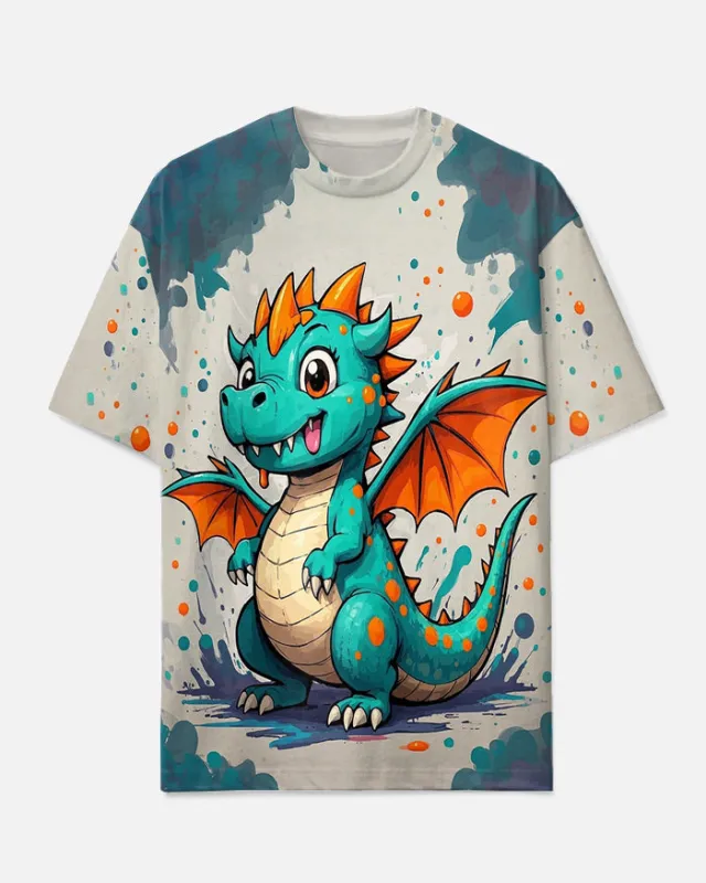 Men's Casual Ink Splash Design Cartoon Cute Dinosaur Printed Big & Tall Short Sleeve T-shirt sold by Biggmans
