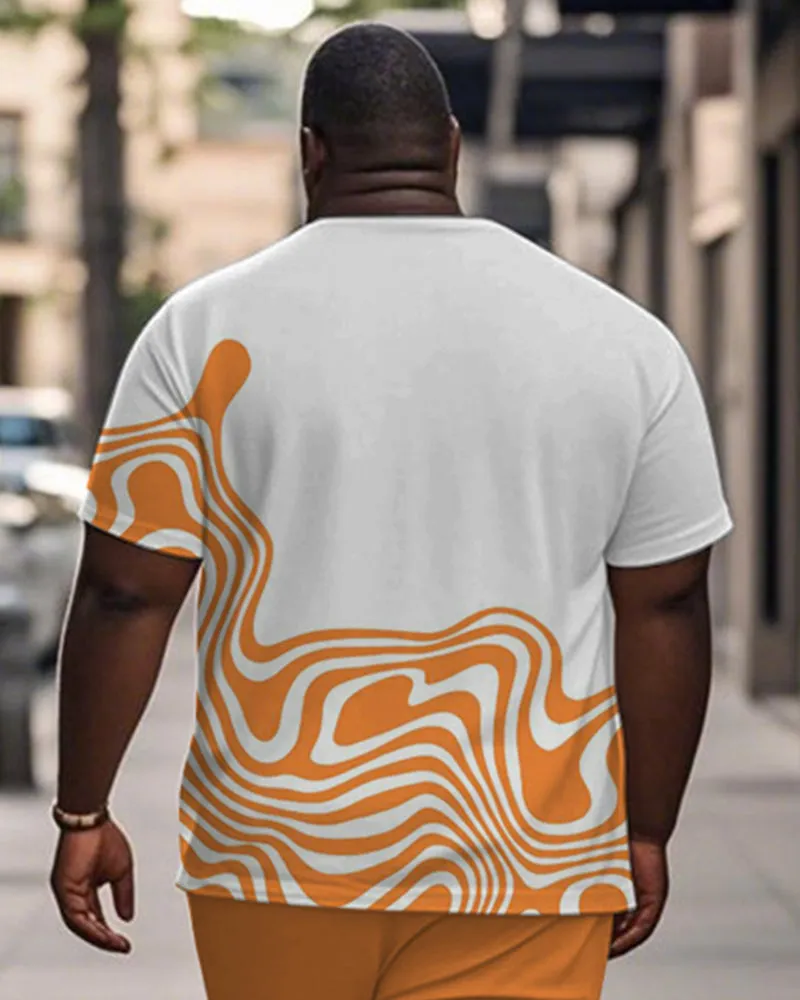 Men's Plus Size Daily Casual Orange Geometric Wave Print Henley Collar Button Short Sleeve T-Shirt sold by Biggmans product image thumbnail 2